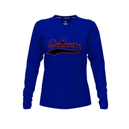 [FTLVCFRY-FYXS-LOGO1] Decker Comfort T-Shirt (Female Youth XS, Royal, V Neck, Logo 1, Long Sleeve)