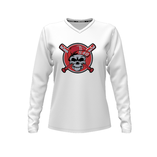 [CUS-DFW-TEES-PER-VNK-LSL-WHT-FYXS-LOGO3] Performance T-Shirt (Female Youth XS, White, V Neck, Logo 3, Long Sleeve)