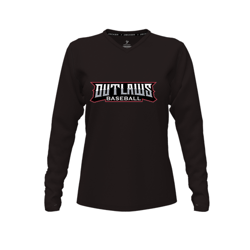 [FTLVPTBK-FYXS-LOGO2] Decker Performance T-Shirt (Female Youth XS, Black, V Neck, Logo 2, Long Sleeve)