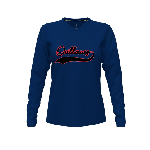 [FTLVPTNV-FYXS-LOGO1] Decker Performance T-Shirt (Female Youth XS, Navy, V Neck, Logo 1, Long Sleeve)