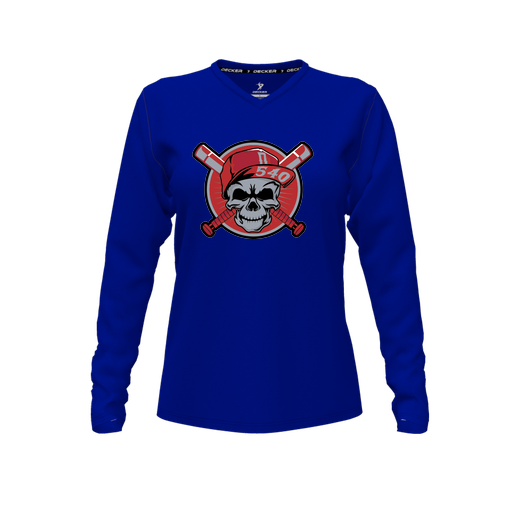 [FTLVPTRY-FYXS-LOGO3] Decker Performance T-Shirt (Female Youth XS, Royal, V Neck, Logo 3, Long Sleeve)