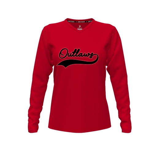 [CUS-DFW-TEES-PER-VNK-LSL-RED-FYXS-LOGO1] Performance T-Shirt (Female Youth XS, Red, V Neck, Logo 1, Long Sleeve)