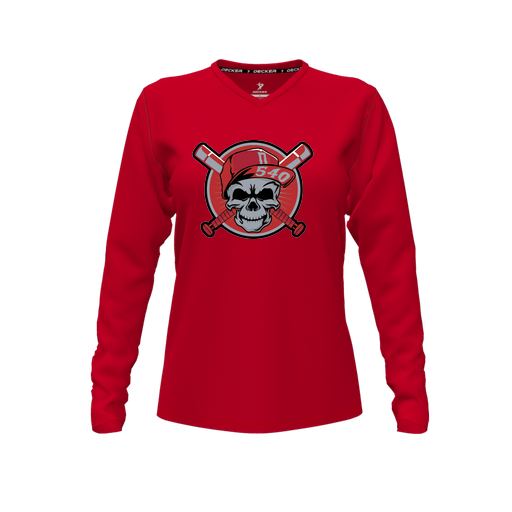 [FTLVPTRD-FYXS-LOGO3] Decker Performance T-Shirt (Female Youth XS, Red, V Neck, Logo 3, Long Sleeve)