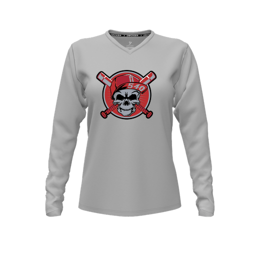 [CUS-DFW-TEES-PER-VNK-LSL-GRY-FYXS-LOGO3] Performance T-Shirt (Female Youth XS, Gray, V Neck, Logo 3, Long Sleeve)