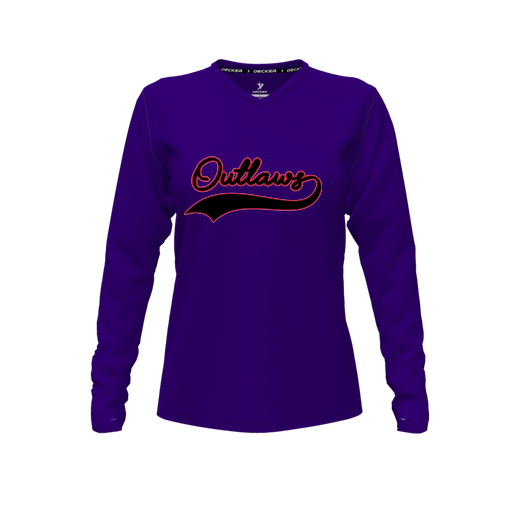 [CUS-DFW-TEES-PER-VNK-LSL-PUR-FYXS-LOGO1] Performance T-Shirt (Female Youth XS, Purple, V Neck, Logo 1, Long Sleeve)