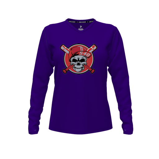 [FTLVPTPP-FYXS-LOGO3] Decker Performance T-Shirt (Female Youth XS, Purple, V Neck, Logo 3, Long Sleeve)