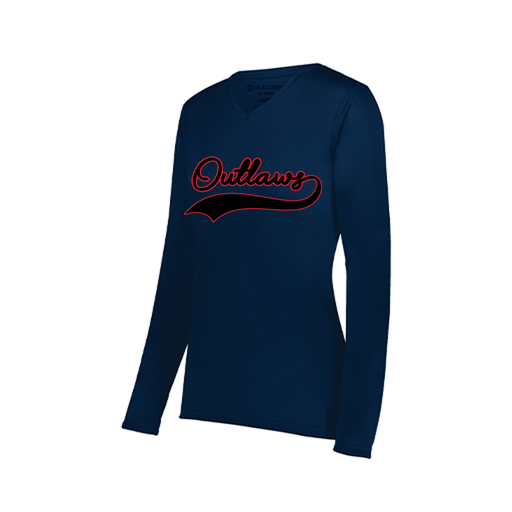 [222824.065.S-LOGO1] Ladies LS Smooth Sport Shirt (Female Adult S, Navy, Logo 1)